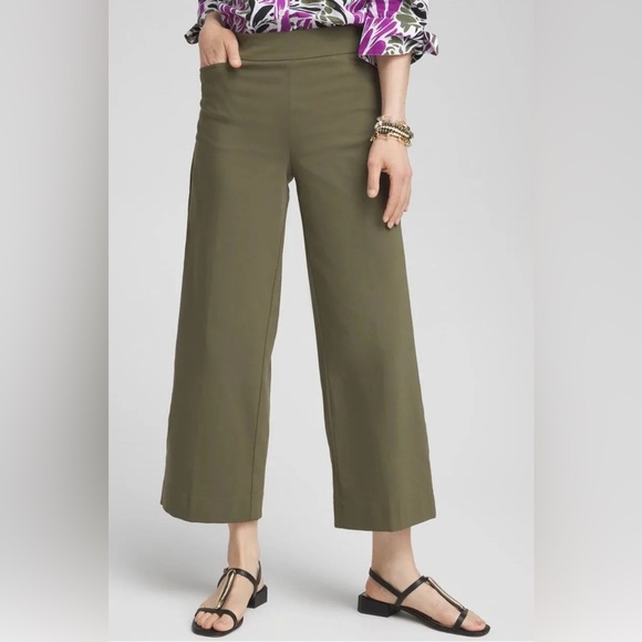Chico’s So Slimming Brigitte Cropped Green Wide-Leg Pants SZ 10 - Picture 1 of 7